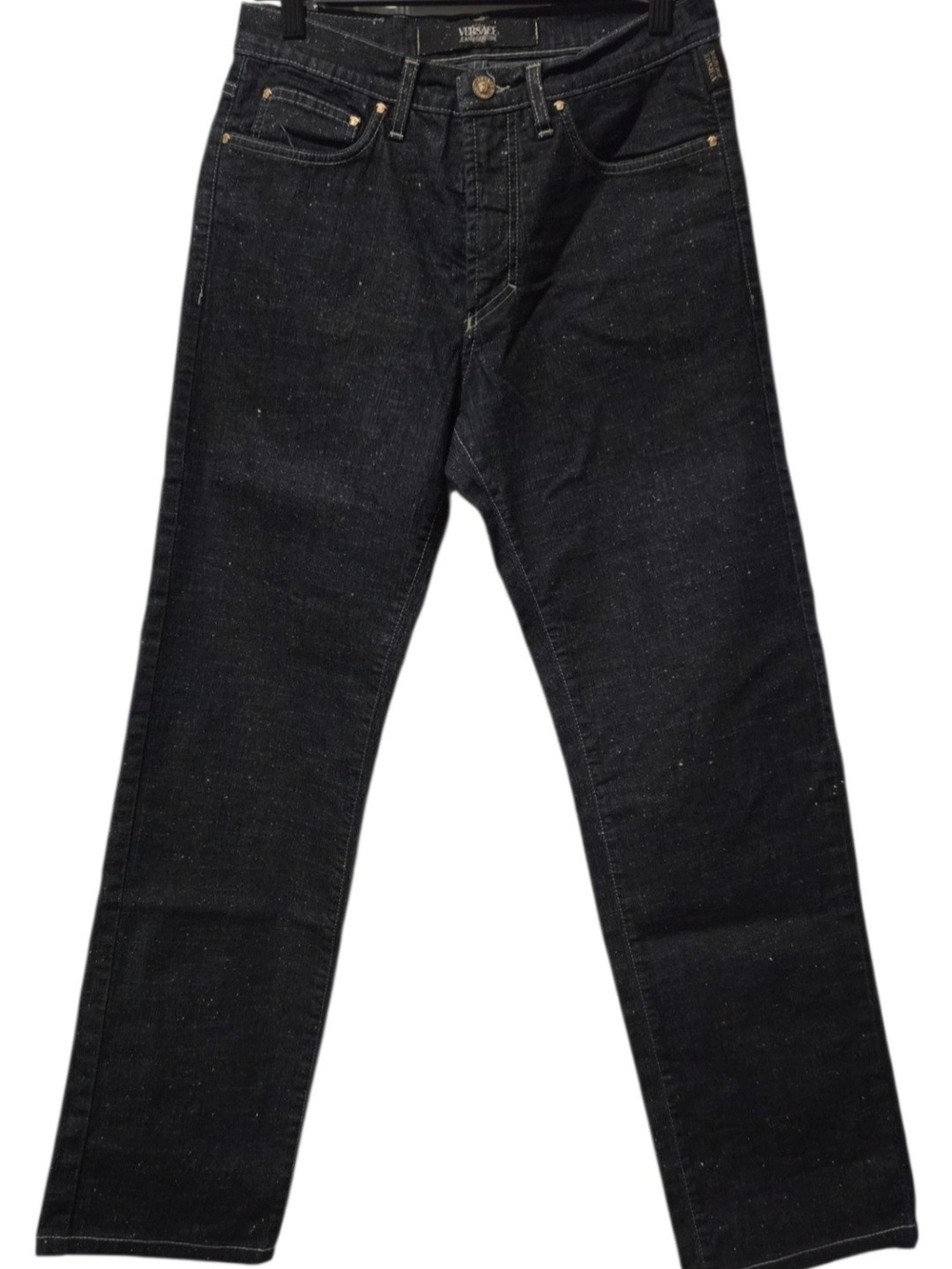 Versace Black Straight Jeans with Subtle Metallic Accents